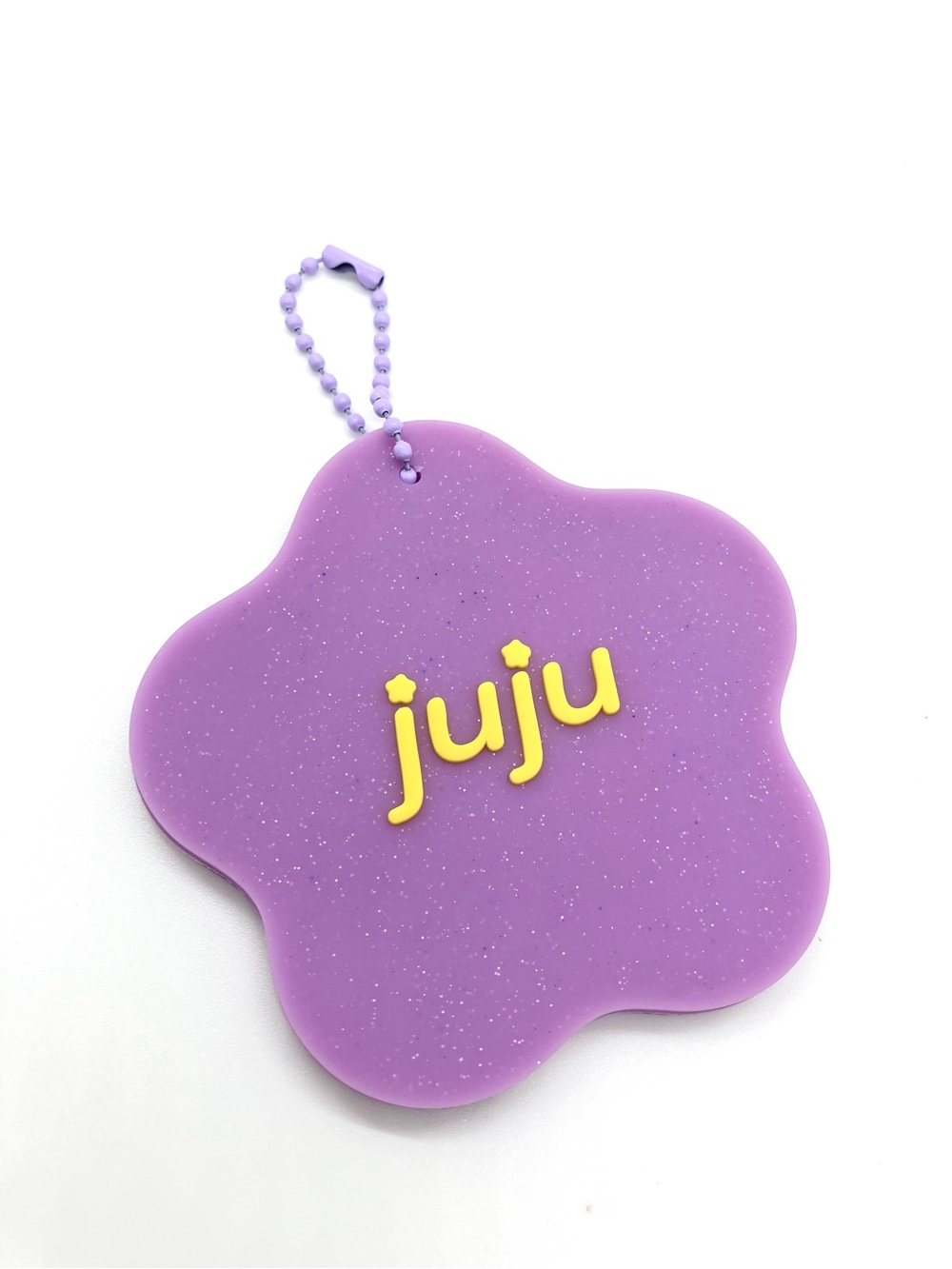 CJ Hendry JuJu Sparkly Purple Flower Silicone Bag Charm Keychain from Juju World - Picture 3 of 5